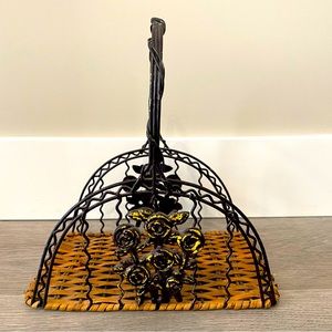 Unique metal and wicker tray/basket with rose details